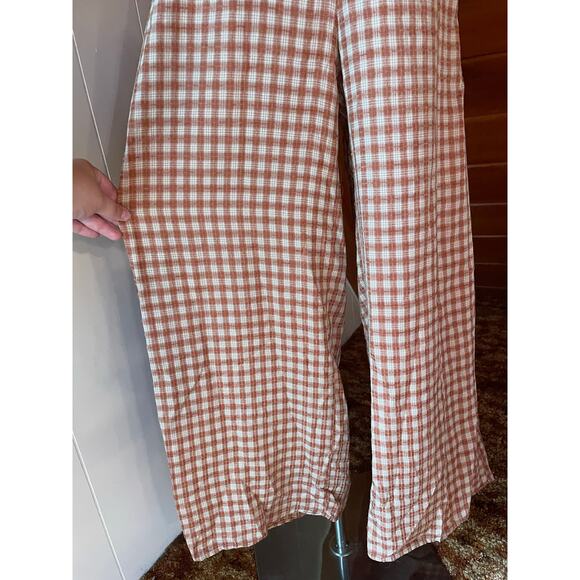 Sadie & Sage NWT Orange Gingham Plaid Open Back Smocked Wide leg Jumpsuit sz L - Picture 6 of 11
